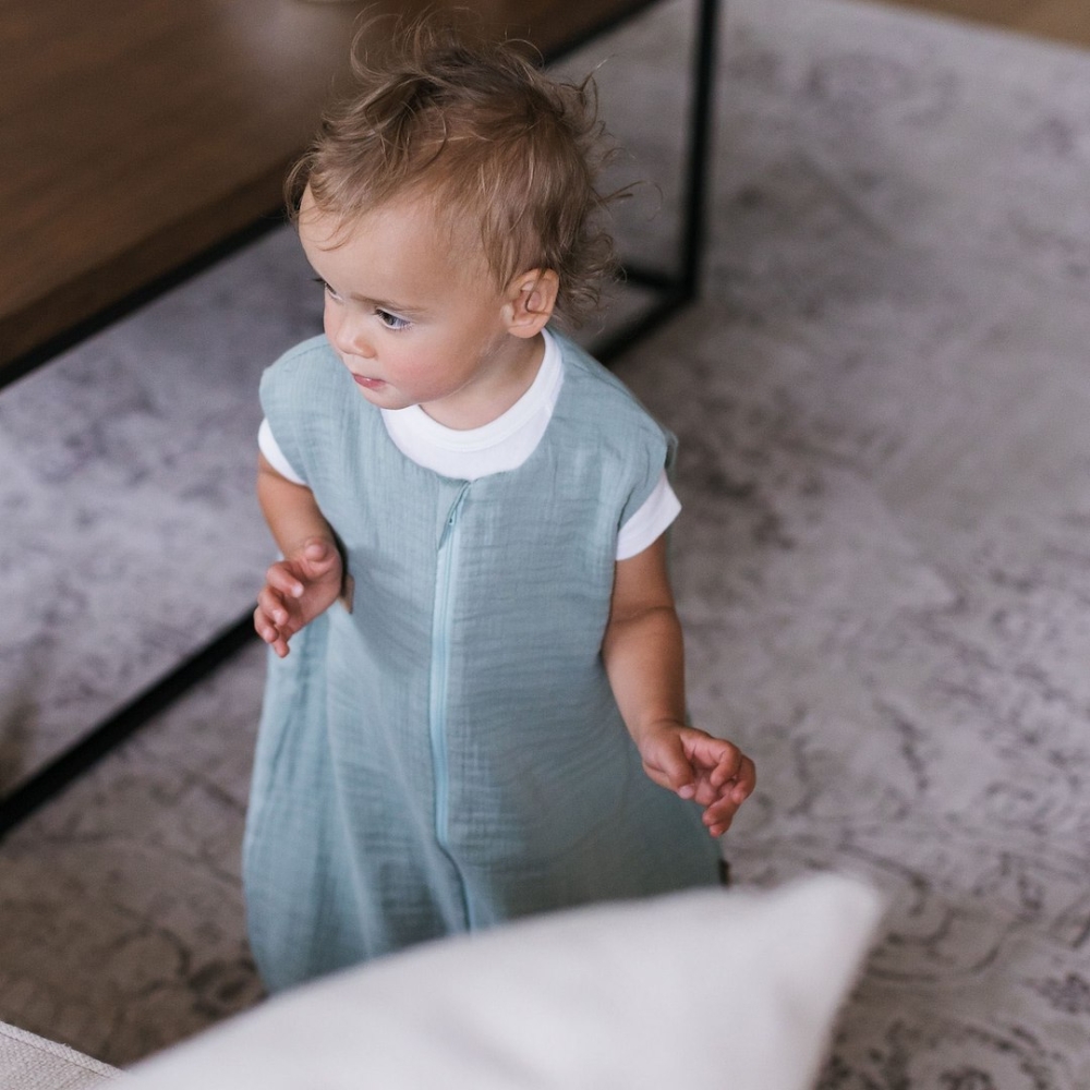 Miegmaišis su kojomis iš muslino, 0,5 TOG, „Malaga“, 1–2 m., mėtų spalvos
